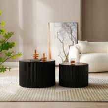 Modern Matte Black Wavy Side Table Set - Set Of Two Nested, Seamless Side Tables 60*40 + 48*35 - Black - View 3