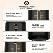 SOKANY 10120 Air Fryer, 1350W Power, Large Capacity, 57dB Noise Level, Oil-Free Cooking, Dual Knob Control, Easy Cleaning, Metal Inner Pot, Healthy Cooking, Viewing Window, Stable Anti-Slip Design, Ideal For Home Use - Black - View 9