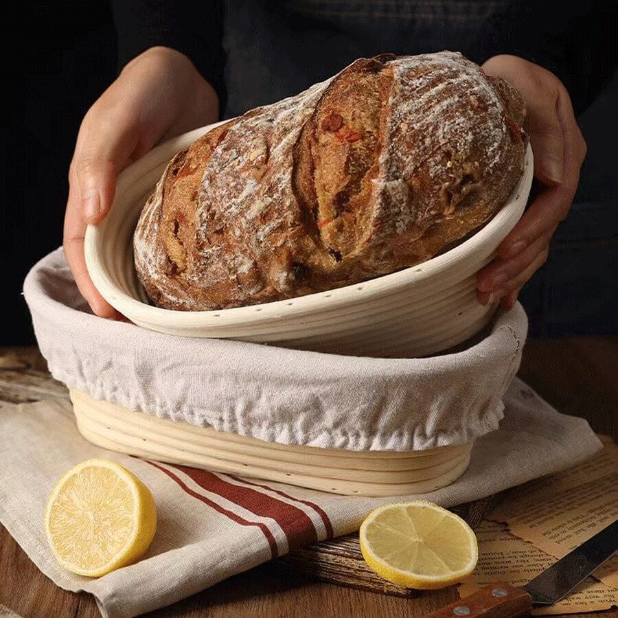 Versatile And Modern Rattan Bread Proofing Basket - Perfect For Sourdough And Artisan Breads, Food , Sturdy, Easy To Clean, Includes Liner Cloth - Multicolor - View 1