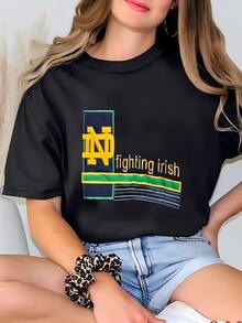 90s  Universidad De 'lucha Irlandesa' Camiseta De Cuello Crewneck Y Logotipo Color Azul Hombre L Camiseta - Negro - Ver 2