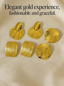 6-Piece Set Of Elegant Gold Earrings Stainless Steel Material Multi-Element Design Elegant Style Hypoallergenic Stainless Steel Studs Perfect Gift For Besties - Multicolor - View 5