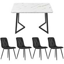 Dining Table And Chair Set (117x68 Cm Dining Table With 4 Chairs), Rectangular Dining Table, Modern Kitchen Table And Chair Set, Black Velvet Twill Dining Chair, Black Table Legs - Black - View 2