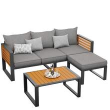 Ensemble de loisirs de jardin, ensemble de canapé de jardin pour 3 - 4 personnes, ensemble de canapé d'extérieur moderne, ensemble de meubles de jardin en fer galvanisé, meubles de loisirs, ensemble de balcon, jardin et terrasse - Gris - Voir 4