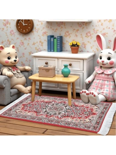 Alfombra vintage tejida en miniatura, accesorio para casa de muñecas, decoración de piso para escena de sala de estar de muebles en miniatura, mini alfombra, decoración de ornamento para escena en miniatura, decoración de alfombra de sala de estar para casa de muñecas