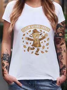 Camiseta De Feelin Gourd-geous| Curiosidad Scarecrow Fall Tee| Otoño Pumpkin Patch Outfit Camiseta - Blanco - Ver 1