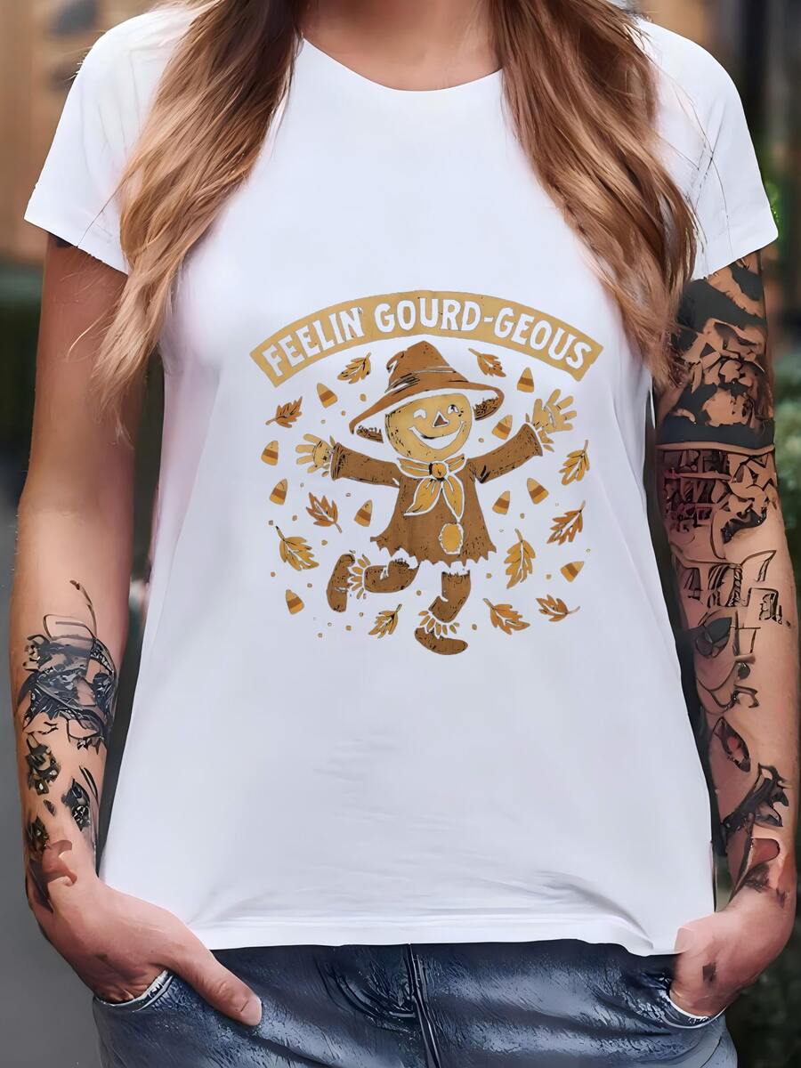 Camiseta De Feelin Gourd-geous| Curiosidad Scarecrow Fall Tee| Otoño Pumpkin Patch Outfit Camiseta - Blanco - Ver 1