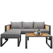 Ensemble de loisirs de jardin, ensemble de canapé de jardin pour 3 - 4 personnes, ensemble de canapé d'extérieur moderne, ensemble de meubles de jardin en fer galvanisé, meubles de loisirs, ensemble de balcon, jardin et terrasse - Gris - Voir 2