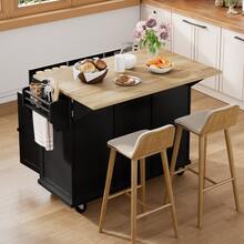Kitchen Island With Wheels, Removable Dining Area, Kitchen Island With Bin And Drawers, Mobile Kitchen Island, Ideal For Kitchen And Dining Room (Black). - Black - View 7
