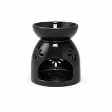 Modern Black Ceramic Wax Burner With Decorative Flower Cutouts - 1PC - View 1