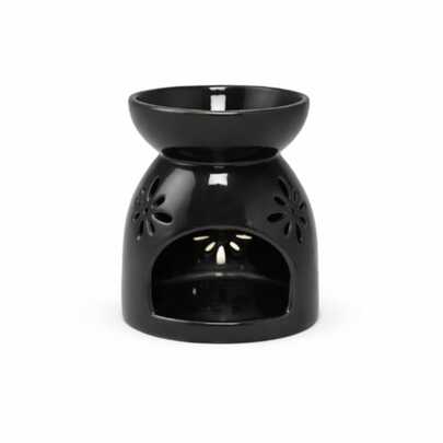 Modern Black Ceramic Wax Burner With Decorative Flower Cutouts