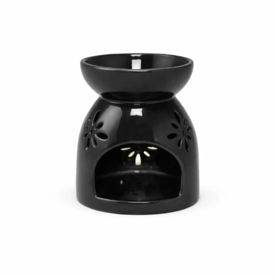 Modern Black Ceramic Wax Burner With Decorative Flower Cutouts - 1PC - View 1