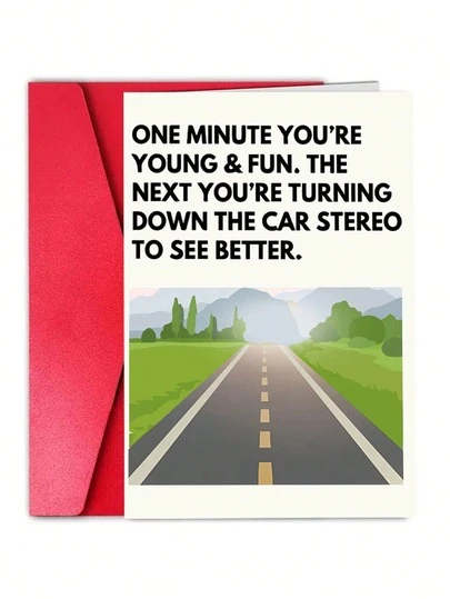 1张趣味生日贺卡，男女通用趣味生日贺卡，送给丈夫和妈妈的生日贺卡，40岁、50岁、60岁、70岁、75岁生日贺卡