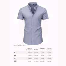 Men's Dress Shirt With Mandarin Collar, Slim Fit, Luxury Short Sleeves, Premium Fabric - Lạc đà - Xem 3