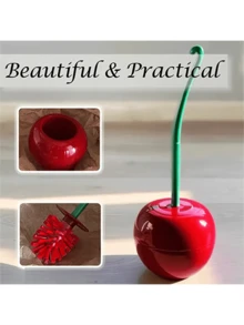 1 Set Creative Toilet Brush With Holder, Home Bathroom Cleaning Tool With Long Handle And Bowl Stand, Coarse Bristles For Deep Cleaning - Rust-Proof, Leak-Proof - Red Cherry Shaped Toilet Brush And Holder! - Multicolor - View 6