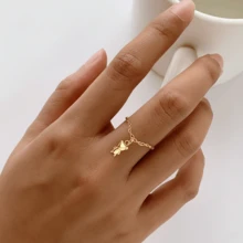 Personalized Bear Ring Design, Gold Bear Pendant, Waterproof Gold Stainless Steel Chain Combination Ring - Gold - View 3