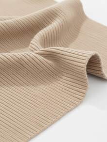 Conjunto de 2 piezas, top halter de punto, espalda descubierta, tirantes ajustables y falda con abertura en la pierna, vestido de punto Casual ajustado espalda descubierta con Strech para Mujer - Beis - Ver 4