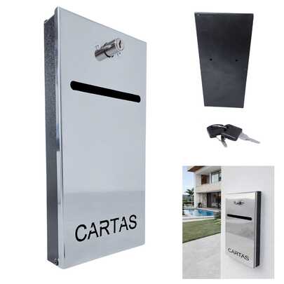 Caixa para Correspondencia Boletos Slim Inox Abertura Frontal com Chave