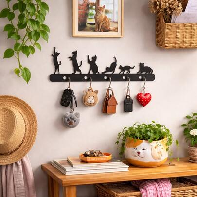 Porta Chaves Decorativo Autocolante em MDF 3mm Preto gatos