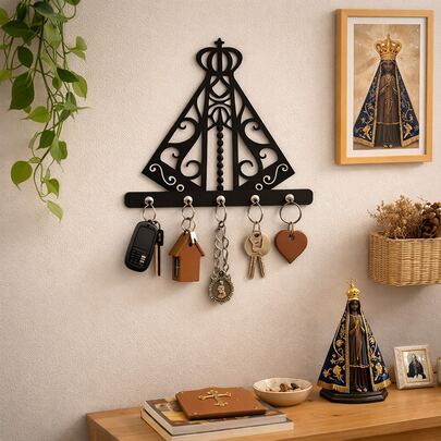 Porta Chaves Decorativo Autocolante em MDF 3mm Preto Santa