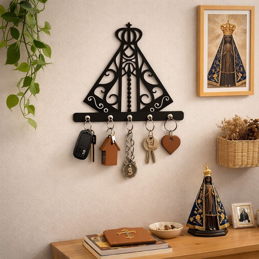 Porta Chaves Decorativo Autocolante em MDF 3mm Preto Santa - Visão 1