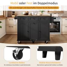Kitchen Island With Wheels, Removable Dining Area, Kitchen Island With Bin And Drawers, Mobile Kitchen Island, Ideal For Kitchen And Dining Room (Black). - Black - View 9