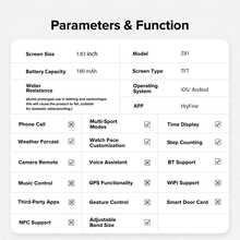 1.83英寸大屏智能手表，男女通用，具备消息和来电提醒、简易音乐控制、运动模式、日常必备功能、可自定义设置、轻松扫描连接、天气推送和提醒设置等功能。 - 查看 9