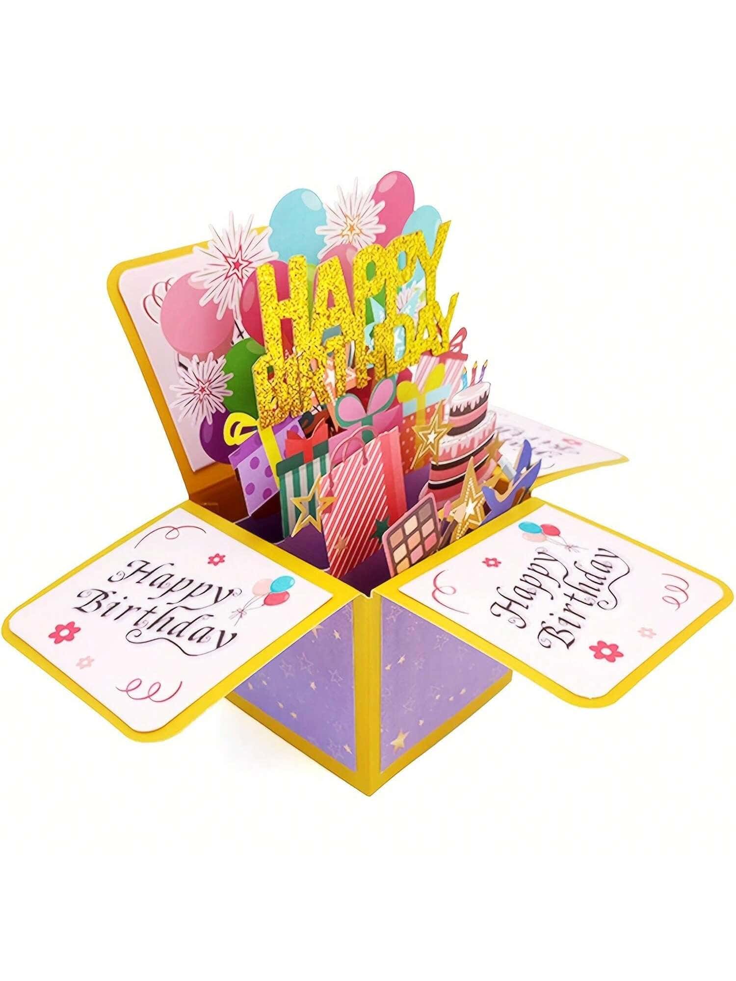 通用3D立体生日贺卡，纸质3D生日贺卡，附赠空白卡片和信封，独特的生日礼物，适合送给女性、男性、丈夫、妻子、母亲、父亲、女儿，也适合作为返校用品。