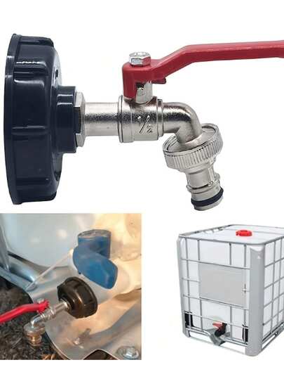 1pc S60X6 Threaded IBC Tank 1000L Quick Connect Alloy Water Faucet Adapter, Metal And Plastic Garden Hose Connector