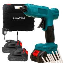 Pistola De Cola Quente Sem Fio Profissional + 2 Baterias 21v Recarregáveis – LWJ265 - Azul - Visão 11