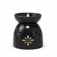 Modern Black Ceramic Wax Burner With Decorative Flower Cutouts - 1PC - View 2