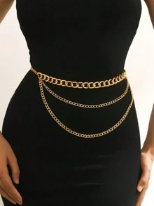 1pc Women's Waist Belt/Chain/Body Chain, Wavy Metal Western Style Cowgirl Rodeo Y2K Belt Chain, Metal Style Minimalist Versatile Dress Accessory - Multicolor - View 4
