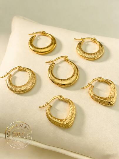 Fashionable Women's Gold Hoop Earrings - Low-Allergenic Circular Earrings For Fashionable Gold Earrings For Women, Perfect Hoop Earrings For Ladies, Birthday Gift Idea, Creative Design 3pcs