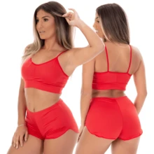 Kit 2 Top Doll Pijama Microfibra sem Bojo Moda Feminina 834 - Marinho / Vermelho - Visão 3