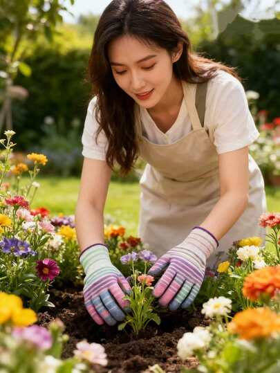 5/10 pièces Gants de jardinage élastiques à rayures zébrées, gants de travail anti-statiques résistants à l'usure et respirants, gants de protection du travail antidérapants pour le bêchage, la plantation, le désherbage et le nettoyage, taille unique convenant à la plupart