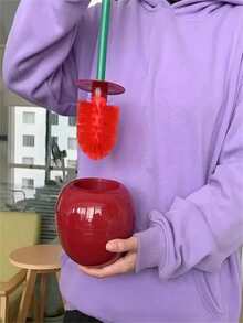 1 Set Creative Toilet Brush With Holder, Home Bathroom Cleaning Tool With Long Handle And Bowl Stand, Coarse Bristles For Deep Cleaning - Rust-Proof, Leak-Proof - Red Cherry Shaped Toilet Brush And Holder! - Multicolor - View 9