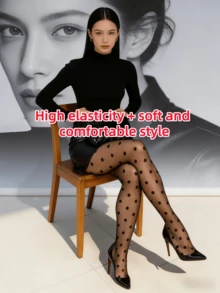 2双装女士复古大波点超薄性感连裤袜，情人节送给爱人或伴侣的完美礼物 - 黑色 - 查看 7