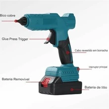 Pistola De Cola Quente Sem Fio Profissional + 2 Baterias 21v Recarregáveis – LWJ265 - Azul - Visão 9