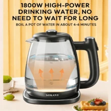 SOKANY 09034 1.8L Electric Kettle, 1800W Fast Boiling, 360° Rotatable Base, Auto Shut-Off, Simple Operation, Metal Rim, Ergonomic Handle, Easy Cleaning, Suitable For Tea And Coffee - EU E Type Plug(220-240V) - View 4