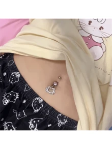 (正版授权)SANRIO 1件装 Hello Kitty 肚脐环 - Y2K 时尚合金肚脐饰品,饰有粉色水晶 - 时尚女士身体配饰 - 理想的生日和情人节礼物 - 彩色 - 查看 12