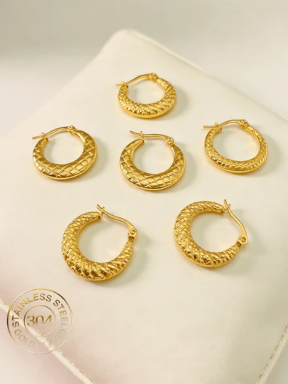 Fashionable Women's Gold Hoop Earrings - Low-Allergenic Circular Earrings For Fashionable Gold Earrings For Women, Perfect Hoop Earrings For Ladies, Birthday Gift Idea, Creative Design (1/3 Pairs)