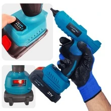 Pistola De Cola Quente Sem Fio Profissional + 2 Baterias 21v Recarregáveis – LWJ265 - Azul - Visão 10