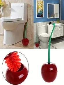 1 Set Creative Toilet Brush With Holder, Home Bathroom Cleaning Tool With Long Handle And Bowl Stand, Coarse Bristles For Deep Cleaning - Rust-Proof, Leak-Proof - Red Cherry Shaped Toilet Brush And Holder! - Multicolor - View 2