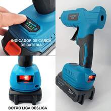 Pistola De Cola Quente Sem Fio Profissional + 2 Baterias 21v Recarregáveis – LWJ265 - Azul - Visão 6