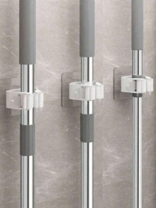 8 Pcs Polypropylene Mop Holder, 6cm*6cm Wall Mounted Mop Broom Storage Rack With Hooks, Plastic Bathroom Organizer, Multi‑Purpose Wall Hanger For Kitchen Bedroom Dining Room, No Drill Mop Broom Hanger, Heavy Duty Wall Mount Storage Organizer For Home Bathroom Cleaning Tools - Multicolor - View 5