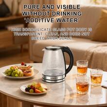 SOKANY سوكاني 09087 غلاية كهربائية منزلية، غلاية كهربائية زجاجية، سعة 1.7 لتر من الزجاج البورسيليكاتي عالي الجودة، قوة تسخين 1500 وات لغليان سريع، قاعدة قابلة للفصل وقابلة للدوران 360 درجة، مع حماية من السخونة الزائدة والجفاف، مناسبة للمنزل والسكن الجامعي والمكتب وغيرها من الأماكن - قابس المملكة المتحدة (220 إلى 240 فولت) - مشاهدة 4