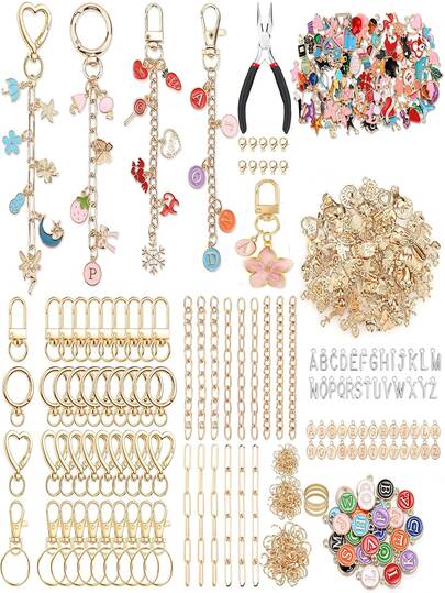 324pcs Charm Lip Gloss Keychain Making Kit, DIY Craft Supplies With Pendant, Keyring Hook, Jump Ring, Lobster Clasp, Chain And Tools, Jewelry Making Kit For Custom Keychains, Valentine's Day Gift, Personalized Keychain
