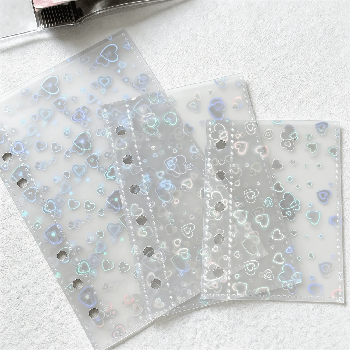 A6/A7/M5 Heart-Shaped Refill Pages, Transparent Double-Sided Inserts, Laser Series Refills, PP Material Replacement Pages, Transparent Inserts, 3D Embossed Sticker Book. Suitable For Candy Stickers, Sticker Albums, Student ID Cards, A7 Sticker Books, A6 Sticker Books, M5 Nail Art Books, Mini Scrapbooks, Photo Albums, Planners, Pocket Books - Sets - View 1