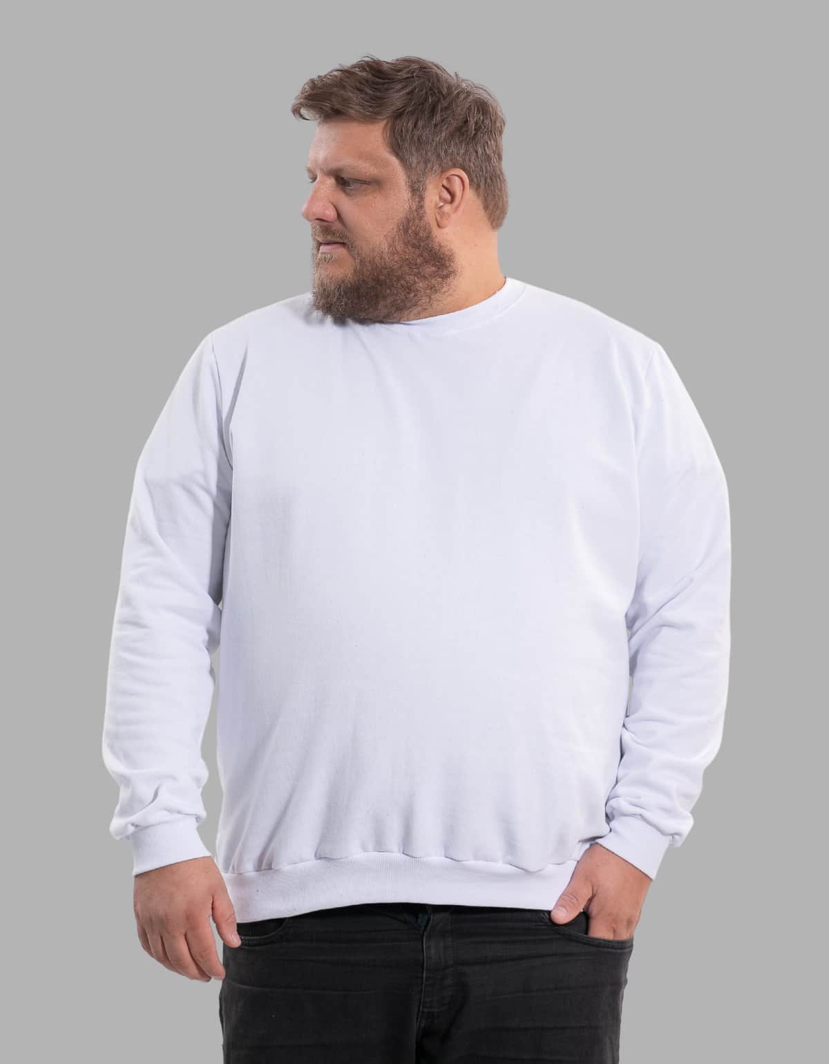 BENSMAT Men's Plus Size Crew Neck Sweatshirt, Round Neck, Cold Weather, Large Sizes G1 G2 G3 G4 - 白色 - 查看 1
