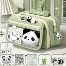 47pcs/215pcs 7-Piece Panda Stationery Set - Panda - School Supplies - Includes Panda Plush Doll, Stickers, And Pencil Case - Back To School Essentials - Olive Green - View 10