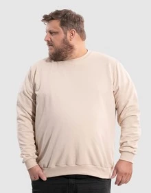 BENSMAT Men's Plus Size Crew Neck Sweatshirt, Round Neck, Cold Weather, Large Sizes G1 G2 G3 G4 - Beige - View 1
